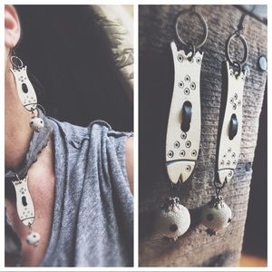 One of a Kind Handcrafted Linen necklace and Earring Set